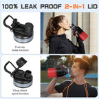 Insulated Water Bottle 64 oz, Half Gallon Water Jug Cold 48H, BPA Free Stainless Steel Bottles with Straw/Chug 2-in-1 Lid, Bag, Paracord Handle, Silicone Boot, Sports Gym School Metal Flask