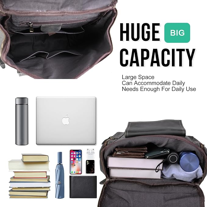 Genuine Crazy Horse Leather Backpack - Vintage Bag with Anti-Theft Design, Fits 16 Inch Laptop(5098-Gray)