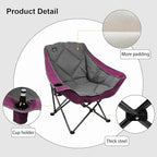 Northroad Oversized Foldable Camping Chair, Outdoor Padded Lawn Chair w/Cup Holder,Carry Bag for Beach, Hiking, and Picnics,Heavy-Duty 300-lbs Capacity, Purple