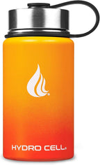 HYDRO CELL Stainless Steel Insulated Water Bottle with Straw - For Cold & Hot Drinks - Metal Vacuum Flask with Screw Cap and Modern Leakproof Sport Thermos for Adults (Red/Orange 14oz)