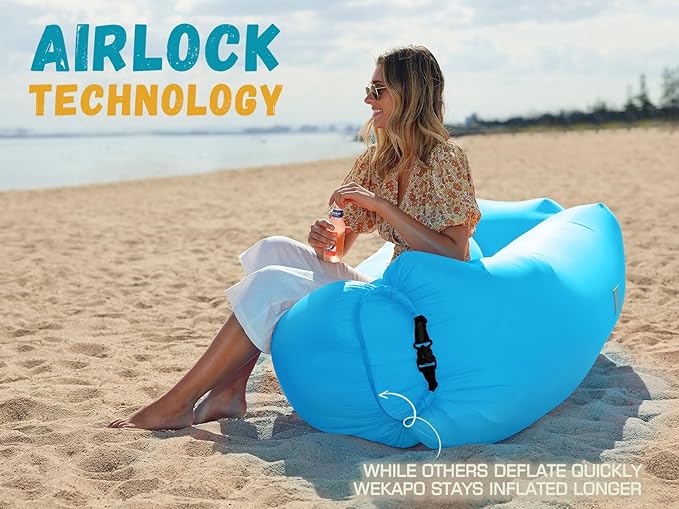 WEKAPO Inflatable Sun Lounger, Air Sofa, Hammock, Portable, Waterproof and Leak-Proof, Ideal for Backyard, Beach, Travel, Camping, Picnics and Music Festivals