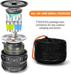 Odoland 16pcs Camping Cookware Set with Folding Camping Stove, Non-Stick Lightweight Pot Pan Kettle Set with Stainless Steel Cups Plates Forks Knives Spoons for Camping Backpacking Outdoor Picnic