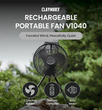 Claymore V1040 Fan (Black) - Premium Rechargeable Portable Air Circulator. Powerful, Quiet with Large 10,400mAh Battery, Versatile Stand & Remote Control. Up to 23 Hours Runtime, All Seasons.