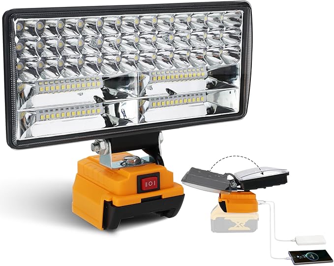 Cordless LED Work Light for Dewalt 20V Battery, 8" Portable LED Flood Light Flashlight, 2 Modes Brightness, 90W 9000LM, Low Voltage Protection, USB & Type-C Ports, for Work Camping Outdoor(No Battery)