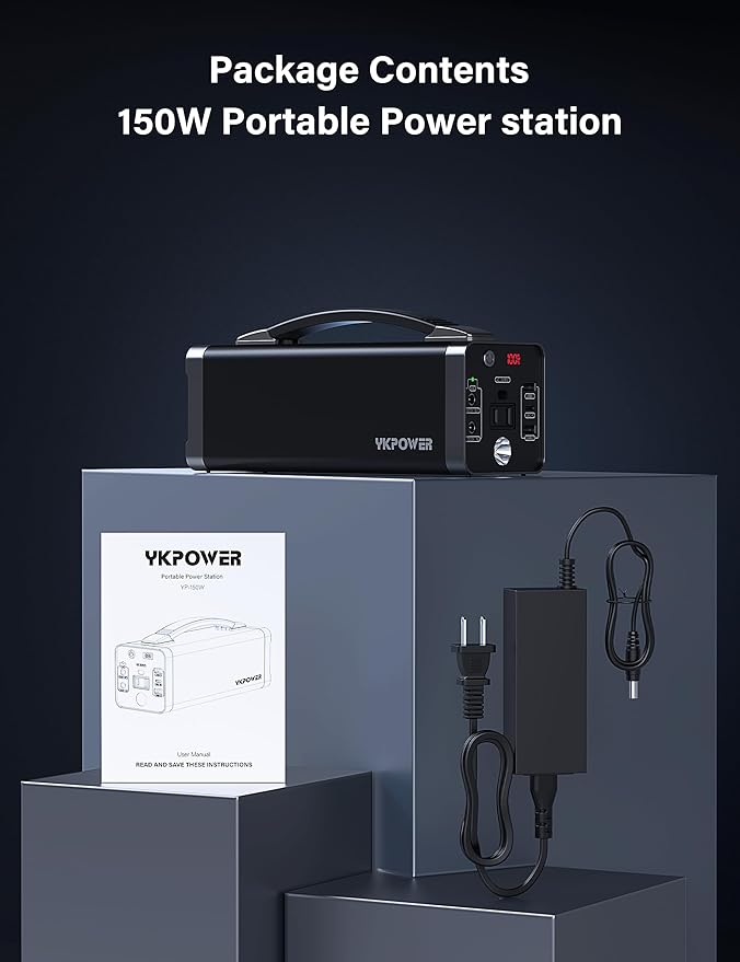 Portable Power Station 150W, 133.2 Wh/36000mAh Fast Charging, Rechargeable Generator with 5 Outputs, AC Outlets Power Bank with LED Light for Backup Home Outdoor Emergency Travel Camping RV