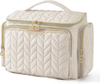 BAGSMART Travel Toiletry Bag, Large Wide-open Travel Bag for Toiletries, Makeup Cosmetic Travel Bag with Handle-Beige