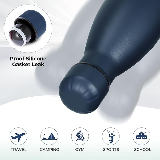 Volhoply 25oz Insulated Water Bottle 1/2/4 Pack, Double Wall Stainless Steel Vacuum Bottles, Keeps Cold & Hot, BPA Free Leak Proof Bottles (Nvay,1 Pack)