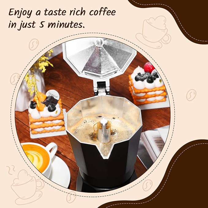 Coffee Pot 6 Cup Electric Espresso Coffee Maker Italian Moka Maker 300ml Portable Aluminum Espresso Machine Cafetera Moka Pot with Detachable Base, Gift for Home Travel(Black)