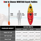 Kayak Paddles with Alloy Shaft and PP Blade, Floating Kayaking Oars, Adjustable 230-250 cm/90-98 Inches, 210-230 cm/82-90 Inches