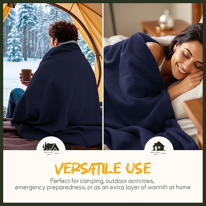 Merino Wool Blend Camping Blanket Ultra Warm, Moisture Wicking, Portable Outdoor Blanket for Camping, RV Trips, Adventures, Picnic, Bushcraft Survival Kits, Large 86"x62"