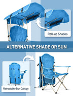 Beach Chair with Canopy Shade, Folding Camping Chair with Canopy with Cup Holder, Side Pocket for Camp, Beach, Tailgates, Fishing - Support 330 LBS