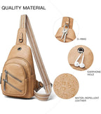 7L Sling Bag For Women Faux Leather Anti Theft Small Casual Daypack Backpack Fanny Pack Crossbody Chest Bags Purse Waterproof Tan