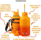 64 Oz Insulated Water Bottle with Strap Stainless Steel Sports Water Bottle with 3 Lids (Straw, Chug and Flip Lid) Leak Proof Metal Half Gallon Jug for Men & Women - Orange Fusion