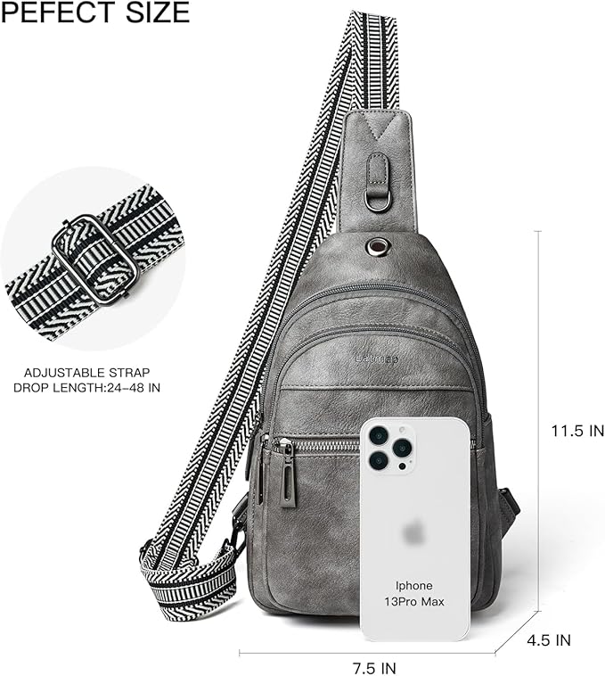 7L Sling Bag For Women Faux Leather Anti Theft Small Casual Daypack Backpack Fanny Pack Crossbody Chest Bags Purse Waterproof Dark Grey