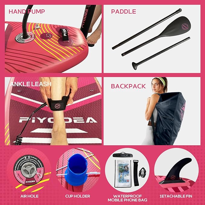 Paddle Boards for Adults, 10'6"/11"/11'6" Inflatable Paddle Board, Super Non Slip Eva, Stand Up Paddle Board with Removable Fins, Adjustable Paddle, Pump, Shoulder Strap, Leash, Standing Boat