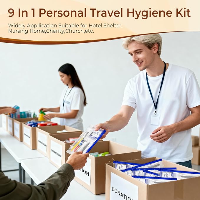 10 Sets Personal Hygiene Kit Bulk,Yellow Basic Travel Toiletry Supplies Disposable Toothbrushes with Toothpaste Floss Comb Soap Cover and Razors Set for Homeless,Guests,Church