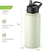 SipX™ Triple-Insulated Stainless Steel Water Bottle 32oz. With 3 Lids, BPA-Free Reusable Insulated Water Bottle Keeps Cold 24 Hours, Metal Water Bottle Made Of Sustainable Material For Hiking & Biking
