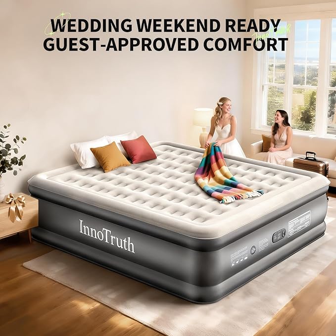 InnoTruth King Size Air Mattress with Built in Pump, Famiy Choice Award Winner, Inflatable Blow up Mattress, 18" Raised 2-4 Persons Family Air Bed for Guests & Home, Ideal for Temporary Use, 700 lbs
