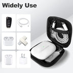 Square + Round Earbud Case Portable EVA Carrying Case Storage Bag Cell Phone Accessories Organizer with Carabiner for Earphone, Earbud, Earpieces, SD Memory Card, Camera Chips, Black * 2