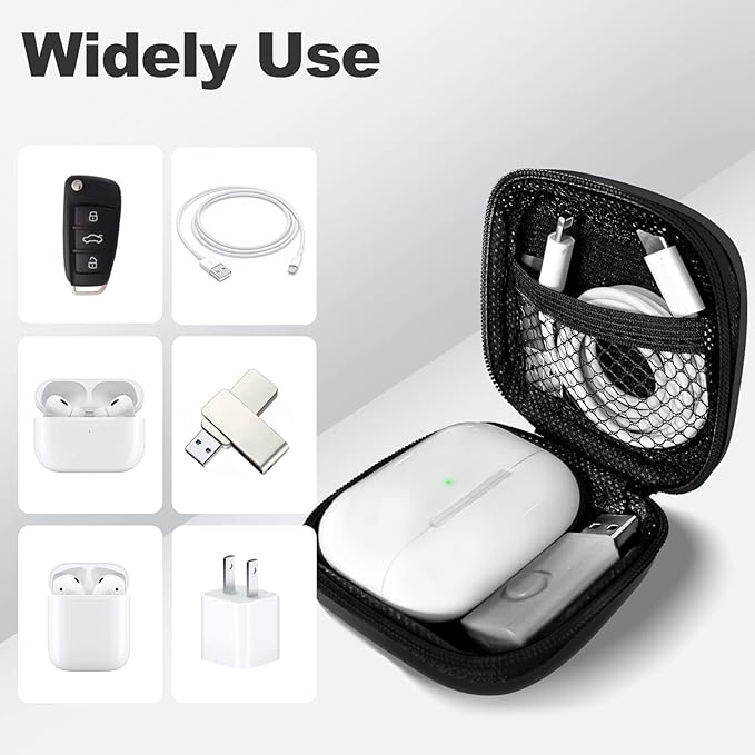 Square + Round Earbud Case Portable EVA Carrying Case Storage Bag Cell Phone Accessories Organizer with Carabiner for Earphone, Earbud, Earpieces, SD Memory Card, Camera Chips, Black * 2
