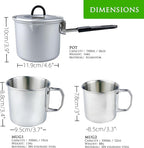 Foldable Camping Pot and Camping Mugs 3Pcs Set Camping Cookware Mess Kit for Backpacking Gear 750ml Pot and 550ml/350ml Cup Lightweight Folding Cooking Set Camping Coffee Pot