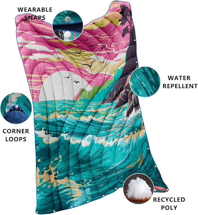 Camping Blanket,Lightweight Puffy Printed Camping Blanket Packable Outdoor Blanket for Camping,Traveling, Stadium, Hiking, Picnics