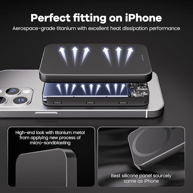 Power Bank, Ultra-Thin 10,000mAh Magnetic Wireless Portable Charger, 22.5W Fast Charging Battery Pack, Comes with USB-C Cable, Designed for iPhone Air /17/16/15/14/13/12,