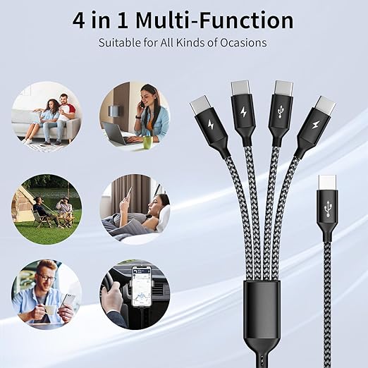 USB C Splitter Multi Charging Cable 2Pack, Dual Type C Charger Cord,4 in 1 Multiple Nylon Braided Cable with 4 Type-C Connectors Compatible with iPhone 17 16 Pro Max/Galaxy/Tablets/Google-5FT.