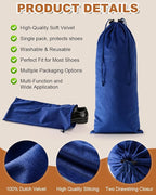 2 Pcs Single Shoe Bags for Travel, 17.3"x8.6" Washable Travel Shoe Bags for Packing in Suitcase, Velvet Dust Bag with Drawstring, Shoe Pouch for Women and Men, Travel and Home Storage(Palace Blue)