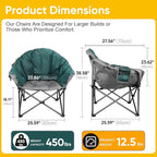 Colorsoul Oversized Camping Chairs Heavy Duty, Full Padded Foldable Camping Chairs for Adults with Cup Holders, Portable Camp Lawn Chairs for Outdoor, Support 450lbs,Green