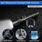 Rechargeable LED Flashlight 10000 Lumen, Super Bright Flashlight with Digital Power Display and Zoomble, Flashlights High Lumens Rechargeable for Camping, Outdoor