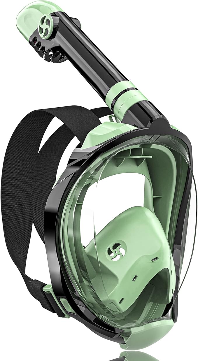 QingSong Full Face Snorkel Mask for Adults, Snorkeling Gear with Camera Mount, 180 Degree Panoramic View Snorkel Set Anti-Fog Anti-Leak