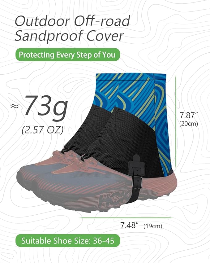 Trail Gaiters, Waterproof Low Shoe Protectors, Adjustable Boots Gators for Hiking & Running - Prevents Debris in Shoes