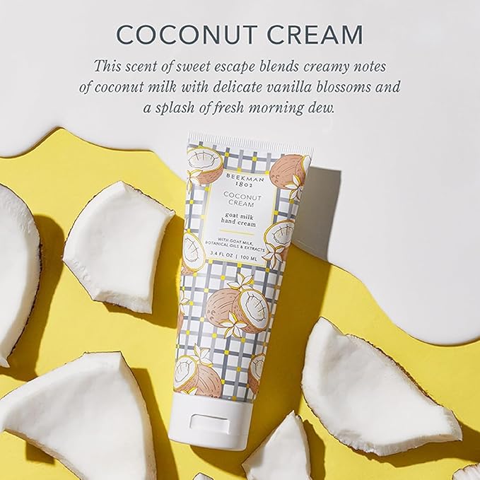 Beekman 1802 Coconut Cream 3-Piece Body Care Sampler Set – Goat Milk Skincare Mini Set with Body Cream, Hand Cream & Bar Soap – Travel Size Gift Set