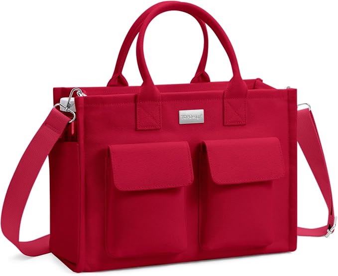 TOPDesign Heavy-Duty Canvas Tote Bag for Women, Adjustable Crossbody/Shoulder Handbag with 9 Pockets, Everything Tote