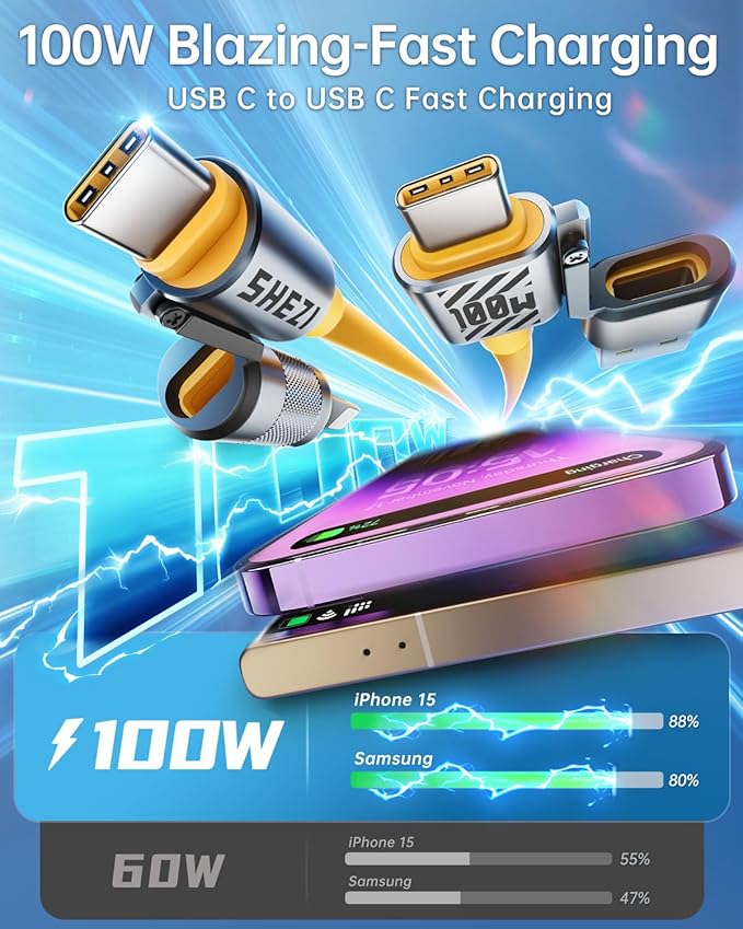 4 in 1 USB C Cable 100W Compatible With Lightning Cable Fast Charging & Data Transfer, Multi Charger Cord Combo for iPhone iPad Charger Wire with L/Type C/USB A for iPhone 17/16/15/Macbook,5FT