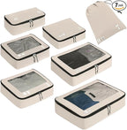 ECOHUB 7 Set Packing Cubes Tear-Resistant Luggage Packing Organizers with Number Icon for Travel Accessories Luggage Suitcase Machine Washable Packing Cubes (Beige)