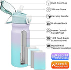 BJPKPK Water Bottle With Straw 18oz Insulated Water Bottles Reusable Stainless Steel Metal Thermo With Leak Proof Lockable Lid And Carry Handle,Lavender Green