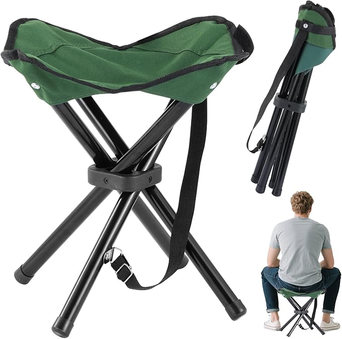 Portable Folding Camping Stool, Travel Fishing Chair Quad Frame Camping Chair Maximum Weight 290 lbs Lightweight Outdoor Folding Garden Chair for Hunting, Hiking, Party, Beach and Painting (Green)
