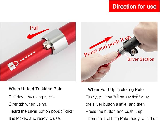 Aluminum Collapsible Ultralight Travel Trekking Hiking Pole for Men and Women (Fits 5'3" - 6'2")