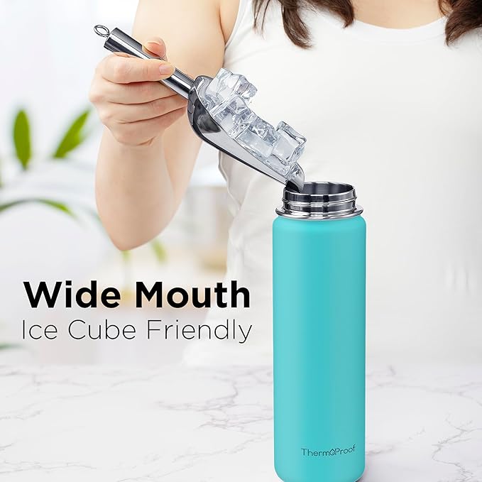 ThermoProof Double-Walled Vacuum Insulated Stainless Steel Water Bottle - Wide Mouth with Chug & Spout Lids, Dishwasher Safe, Reusable, Leakproof, Hot & Cold for Men, Women & Kids - 22oz, Black