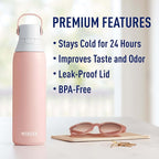 Brita Stainless Steel Premium Filtering Water Bottle, BPA-Free, Reusable, Insulated, Replaces 300 Plastic Water Bottles, Filter Lasts 2 Months or 40 Gallons, Includes 1 Filter, Rose - 20 oz.