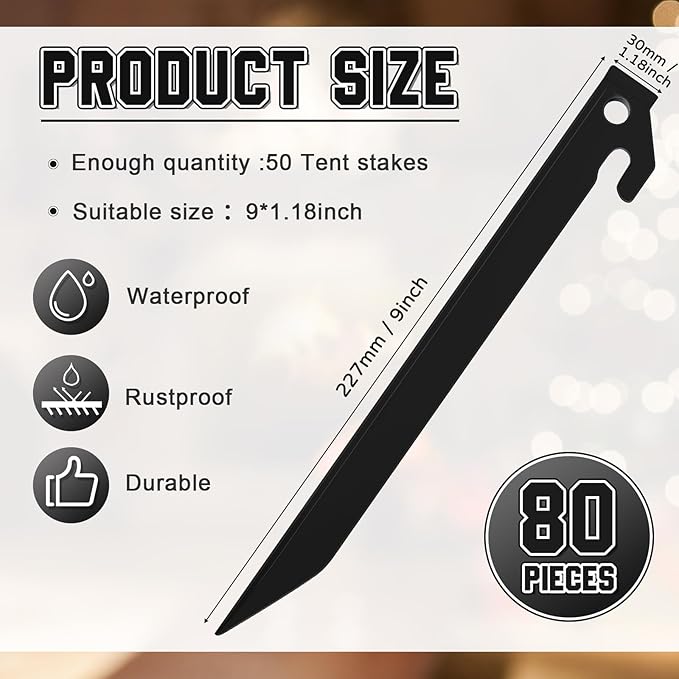 Deekin Plastic Tent Stakes 9 Inch Heavy Duty Tent Pegs Spike Hook Stakes for Summer Beach Garden Decorations Camping Outdoor Lawn Tarp