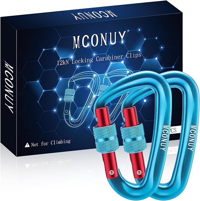 12kN Locking Carabiner Clips, Small Aluminium Carabiners Keychain, Heavy Duty Caribeaners for Camping, Hiking, Hammocks, Swings, Dog Leash, 2 Pcs