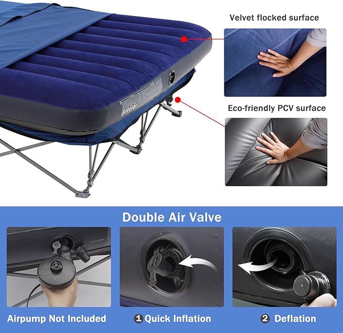 KAMPKEEPER Camping Cot,Camping Cots for Adults,Folding Camping Cot with Inflatable Air Mattress and Carry Bag,for Outdoor Travel Camp Beach Vacation (not Included The Airpump)