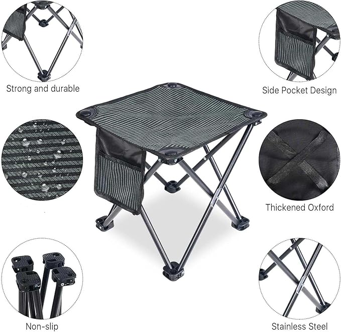 Camping Stool Portable, 13.7 Inch Folding Stool for Outdoor Gardening, Fishing, BBQ, Hiking with Carry Bag(400 LBS Capacity)