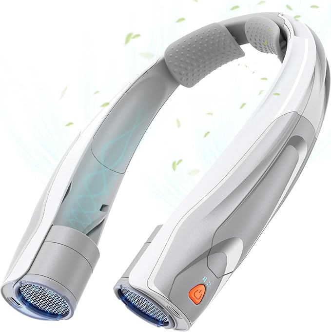 Hands-Free Portable Neck Fan - 6000mAh High Capacity Battery, USB Dual Port Fast Charging, Ultra-Quiet 6 Speeds Cooling Air, 360° Airflow for Outdoor, Indoor, Office, Travel - Gray