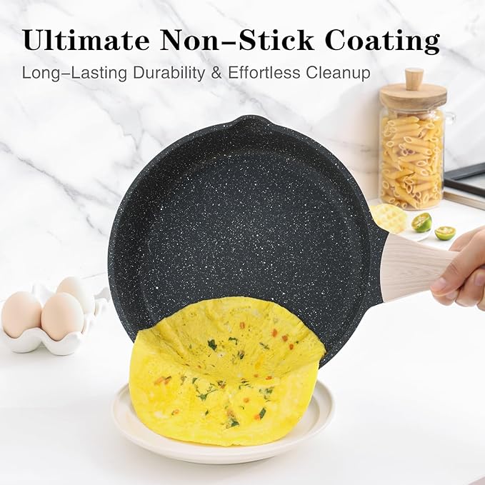 Nonstick Frying Pan Set with Lids, 3 Piece Skillet Set, Healthy Induction Cooking Pan, Stay-Cool Handle, Compatible with All Stovetops, PFOA Free (8, 9.5, 11 Inch)