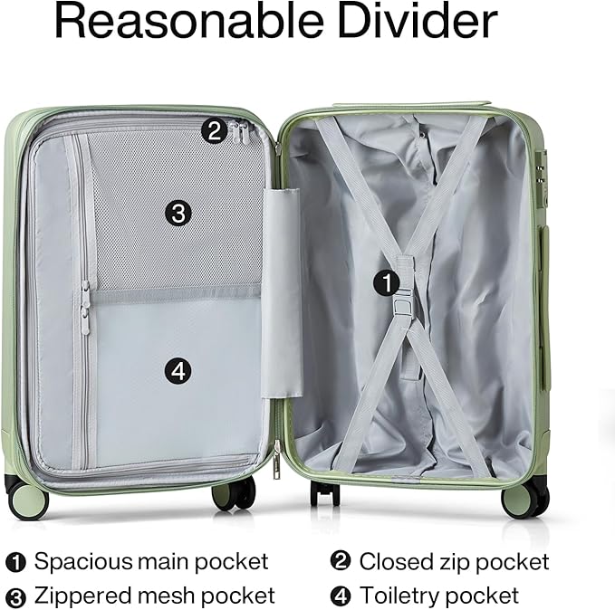 Hanke Expandable Hardshell Luggage Sets 3 piece Carry on Luggage with Wheels Suitcases Lightweight Checked Travel Luggage Rolling Large Suitcase Travel Luggage Bag Woman Men 20/24/29Inch(Bamboo Green)