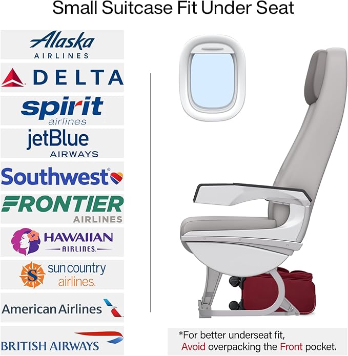 Hanke 16 Inch Underseat Carry On Luggage with Spinner Wheels Airline Approved, Small Rolling Suitcase Softside Underseater Lightweight TSA Travel Roller Suitcase Carry-On Bag(Burgundy)